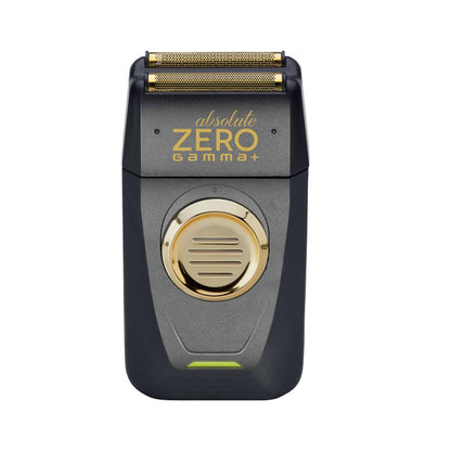 Gamma Absolute Zero shaver with gold-plated titanium plate, forged blades, and integrated trimmer